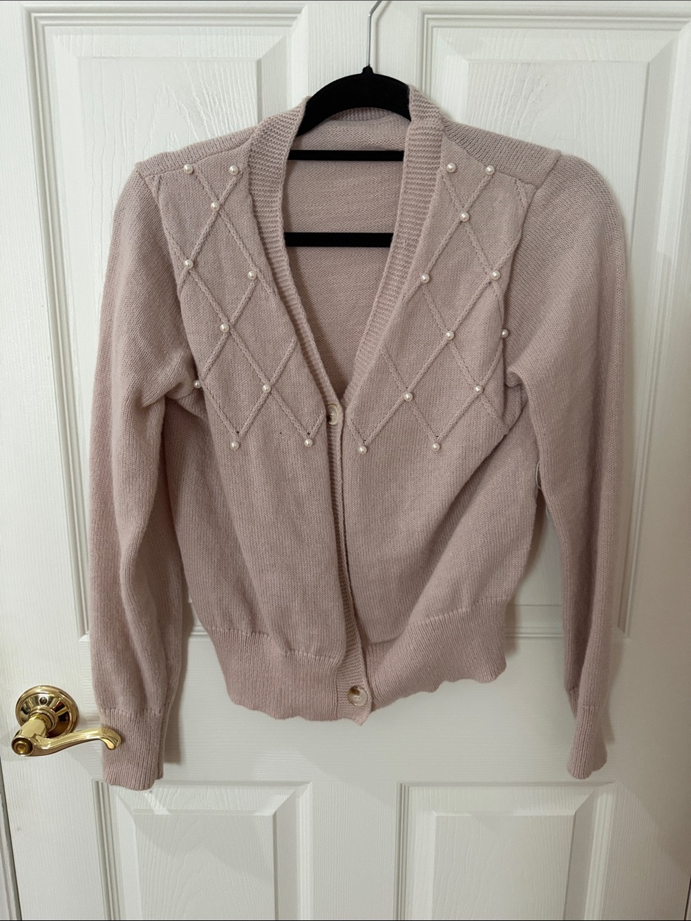 Women's Pearl-Embellished V-Neck Cardigan Sweater - Light Mauve medium